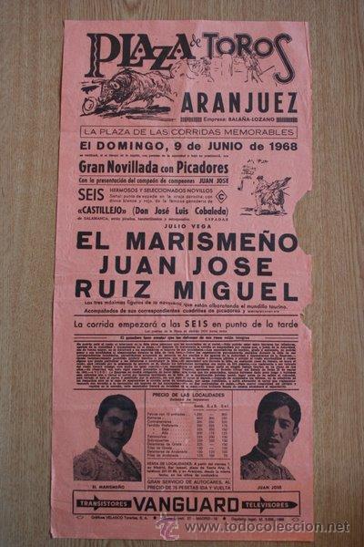 Plakate Stiere: Cartel de de Toros de Aranjuez. 1968.