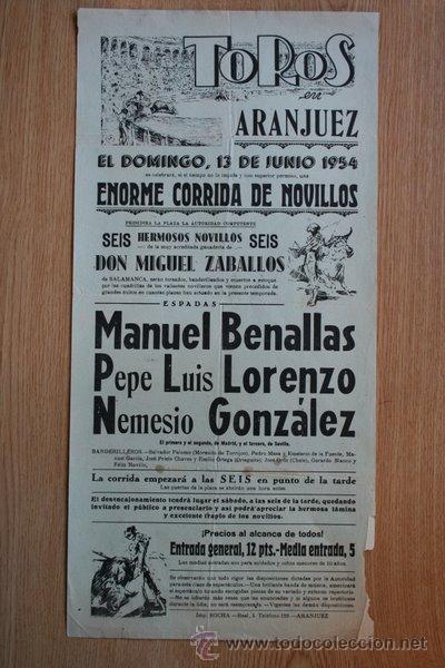 Plakate Stiere: Cartel de de Toros de Aranjuez. 1954.