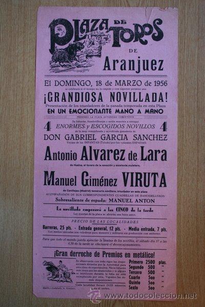 Plakate Stiere: Cartel de de Toros de Aranjuez. 1956.