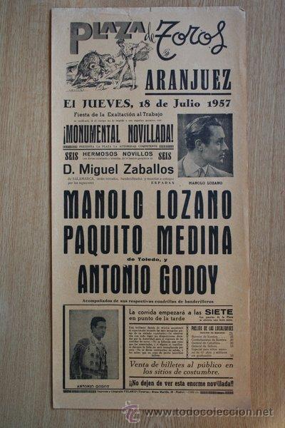 Plakate Stiere: Cartel de de Toros de Aranjuez. 1957.