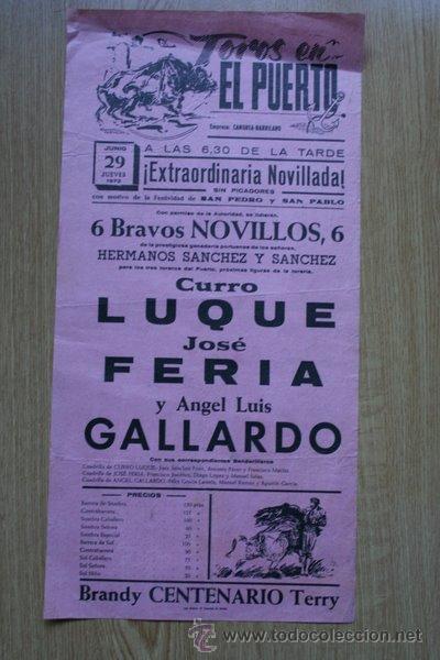 Carteles toros: Cartel de de Toros de El Puerto. 1972. - Foto 1