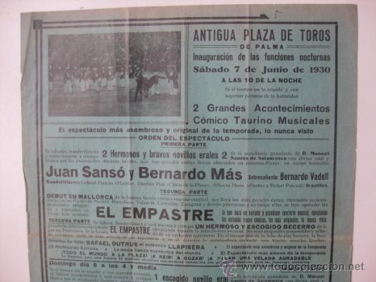 Carteles toros: CARTEL DE TOROS DE PALMA MALLORCA - A&Ntilde;O 1930 - Foto 2
