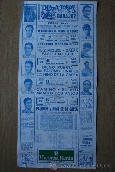 Affissi Tauromachia: Cartel de toros de Badajoz. 1974.