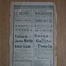 Carteles Toros: CARTEL DE DE TOROS DE BARCELONA. 1918.