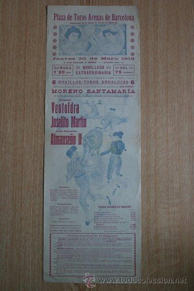 Carteles toros: Cartel de de Toros de Barcelona. 1918. - Foto 1