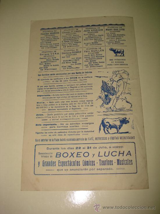 Carteles toros: Gran Programa Feria de Julio de 1950 en la Plaza de Toros de Valencia . - Foto 3