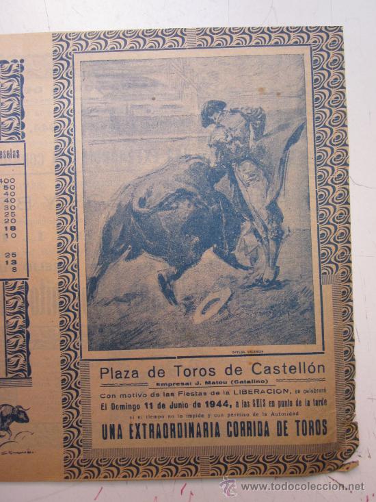 Carteles toros: PROGRAMA DE TOROS - CASTELLON - 11 DE JUNIO DE 1944 - Foto 2