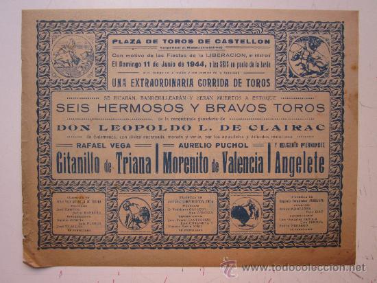 Carteles toros: PROGRAMA DE TOROS - CASTELLON - 11 DE JUNIO DE 1944 - Foto 4