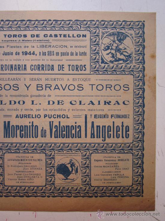 Carteles toros: PROGRAMA DE TOROS - CASTELLON - 11 DE JUNIO DE 1944 - Foto 5