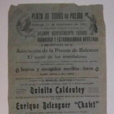 Carteles Toros: CARTEL DE TOROS - PALMA MALLORCA - 11 DE SEPTIEMBRE DE 1927