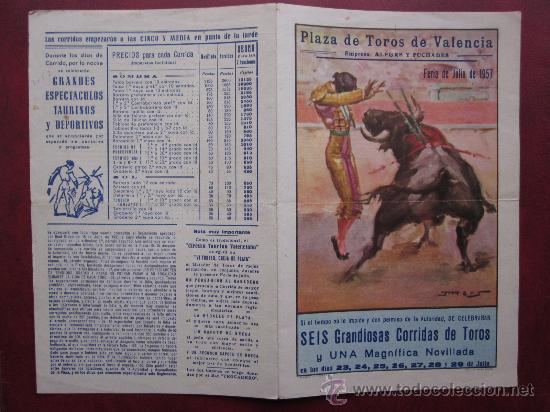 Carteles toros: PROGRAMA DE TOROS - VALENCIA - JULIO DE 1957 - ILUSTRADOR: J. REUS - Foto 1