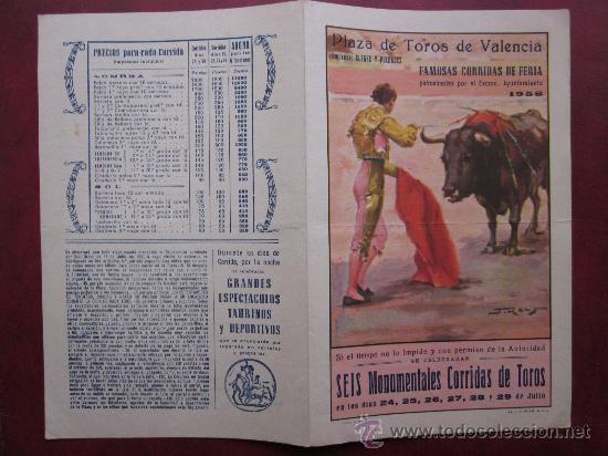 Carteles toros: PROGRAMA DE TOROS - VALENCIA - JULIO DE 1958 - ILUSTRADOR: J. REUS - Foto 1