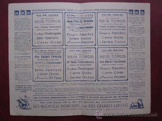 Carteles toros: PROGRAMA DE TOROS - VALENCIA - JULIO DE 1958 - ILUSTRADOR: J. REUS - Foto 2