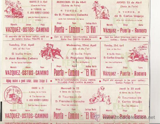 Carteles toros: PAGINAS 4 Y 5 CORRIDAS DEL MARTES 21,MIERCOLES 22 Y JUEVES 23 ABRIL 1964 - Foto 4