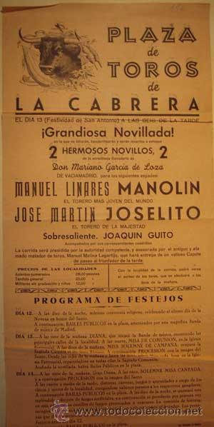 Carteles toros: PLAZA DE TOROS DE LA CABRERA (Madrid) - Foto 1