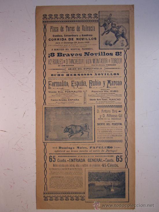 Carteles toros: CARTEL TOROS - VALENCIA - JUNIO DE 1905 - Foto 1