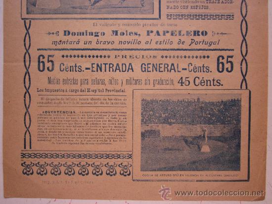 Carteles toros: CARTEL TOROS - VALENCIA - JUNIO DE 1905 - Foto 4