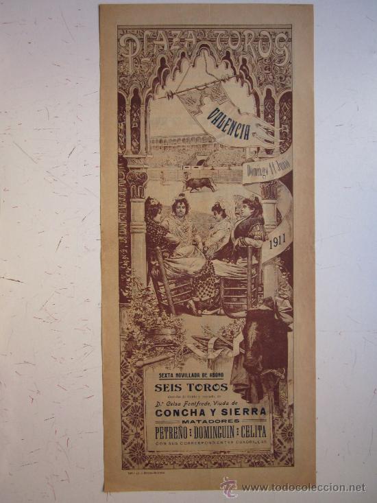 Carteles toros: CARTEL TOROS - VALENCIA - JUNIO DE 1911 - Foto 1