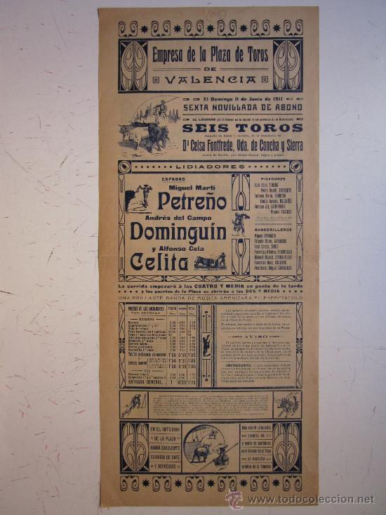Carteles toros: CARTEL TOROS - VALENCIA - JUNIO DE 1911 - Foto 6