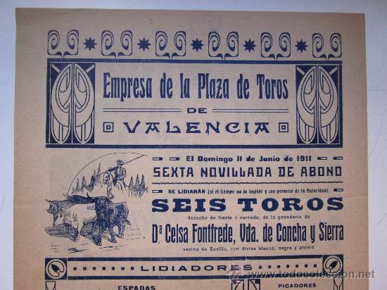 Carteles toros: CARTEL TOROS - VALENCIA - JUNIO DE 1911 - Foto 7
