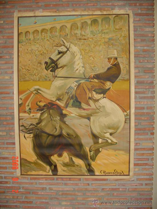 Carteles toros: JINETE ,CABALLO Y TORO.017 - Foto 1