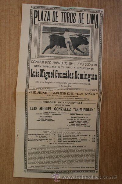 Carteles toros: Cartel de toros de Lima. Per&uacute;. 1941. - Foto 1