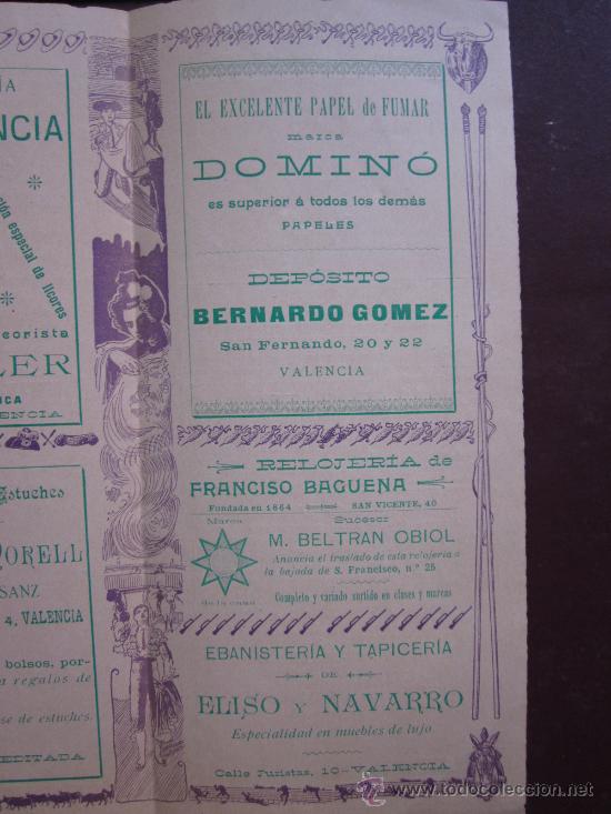 Carteles toros: PROGRAMA TOROS VALENCIA - A&Ntilde;O 1900 - IMP. LIT. ORTEGA - Foto 6