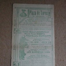 Carteles Toros: CARTEL DE TOROS DE GRANADA. 30 DE MAYO Y 2 DE JUNIO DE 1907. LAGARTIJILLO, BOMBITA, MACHAQUITO. Lote 39456654