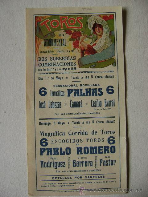 Carteles toros: TOROS EN LA MONUMENTAL.1929.T-049 - Foto 1
