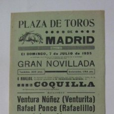 Carteles Toros: CARTEL TOROS MADRID - 7 DE JULIO DE 1935. Lote 46324727