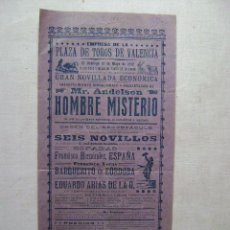 Carteles Toros: PLAZA DE TOROS .VALENCIA.NOVILLADA Y MR.ANDERSON HOMBRE MISTERIO.12 DE MAYO DE 1912.T-199. Lote 47350513