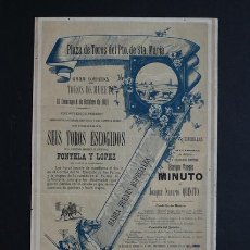 Carteles Toros: CARTEL DE TOROS DEL PUERTO DE SANTA MARÍA. 4 DE OCTUBRE DE 1891. E. VARGAS MINUTO Y J. N. QUINTO.. Lote 53098190