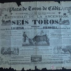 Carteles Toros: CARTEL DE TOROS DE CÁDIZ. 6 DE MAYO DE 1880. RAFAEL MOLINA LAGARTIJO Y MANUEL HERMOSILLA. 