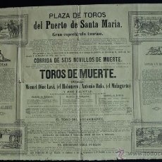 Carteles Toros: CARTEL DE TOROS DEL PUERTO DE SANTA MARÍA. 2 DE OCTUBRE DE 1881. EL HABANERO, EL MALAGUEÑO, ETC.
