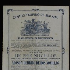 Carteles Toros: CARTEL DE TOROS DE MÁLAGA. 20 DE MARZO DE 1881. FRANCISCO SÁNCHEZ, JOSÉ AZAVAL Y MANUEL MANZANO. Lote 53278712