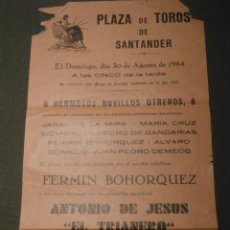 Carteles Toros: CARTEL XLI FESTIVAL DE BENEFICEMCIA - 1964 - PLAA DE TOROS DE SANTANDER - 31 X 15,5 CM. 