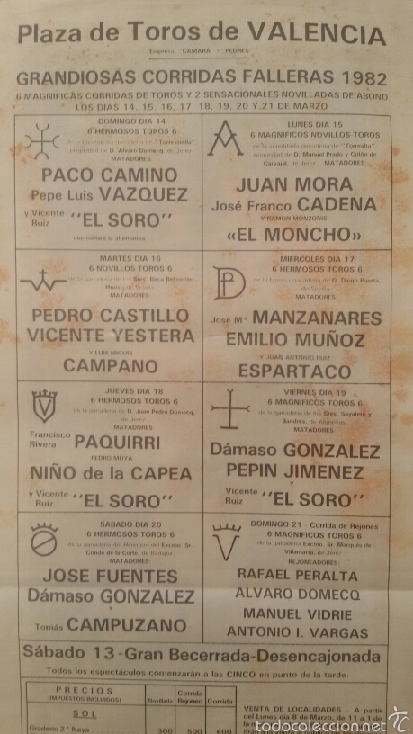 Carteles toros: Grandiosa Corrida Toros Valencia 1982. - Foto 3