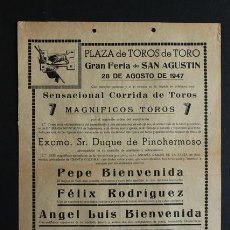 Carteles Toros: CARTEL DE TOROS DE TORO. 28 DE AGOSTO DE 1947. PEPE Y ÁNGEL LUIS BIENVENIDA, FÉLIX RODRÍGUEZ. Lote 63174000