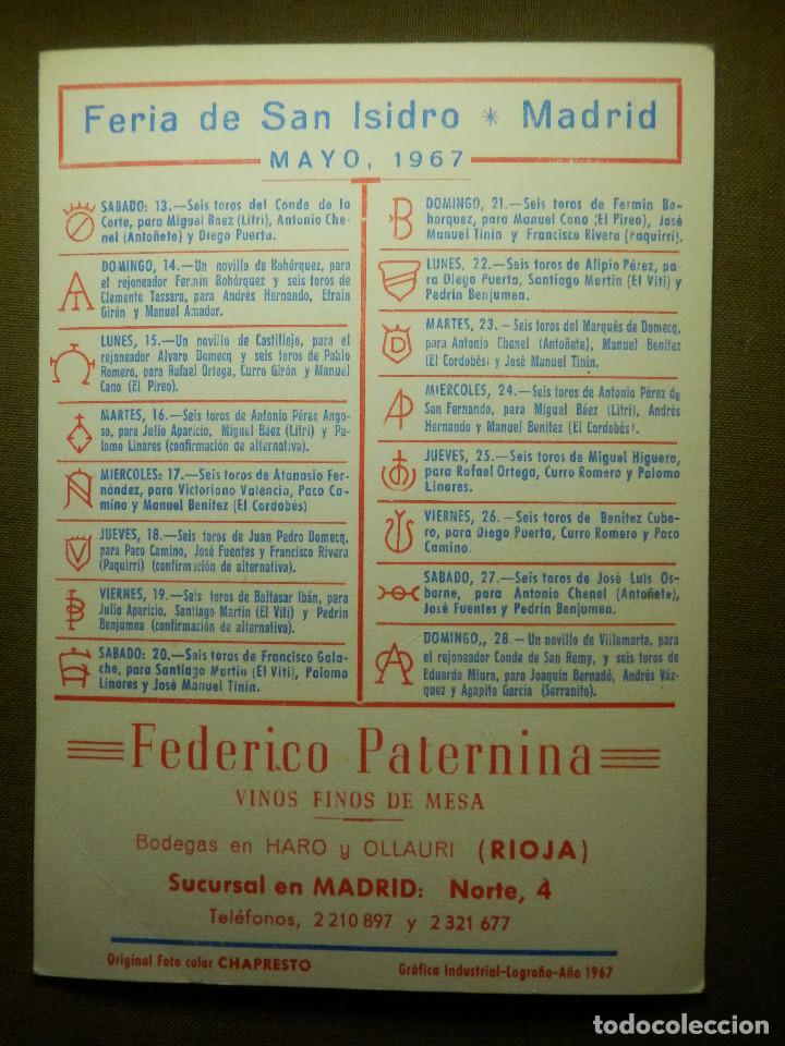 Carteles toros: Postal - Programa - Feria de San Isidro - Madrid - 1967 - - Foto 2