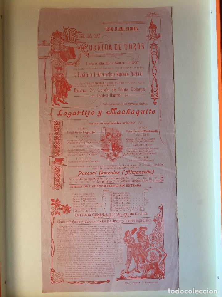 Carteles toros: CARTEL DE TOROS-  MURCIA 1.907 - Foto 1