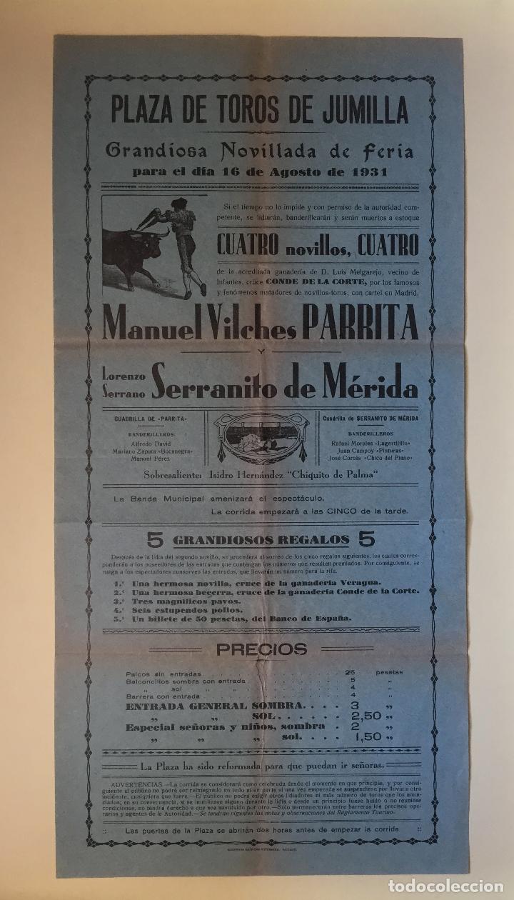 Carteles toros: CARTEL DE TOROS -JUMILLA  1.931 - Foto 1