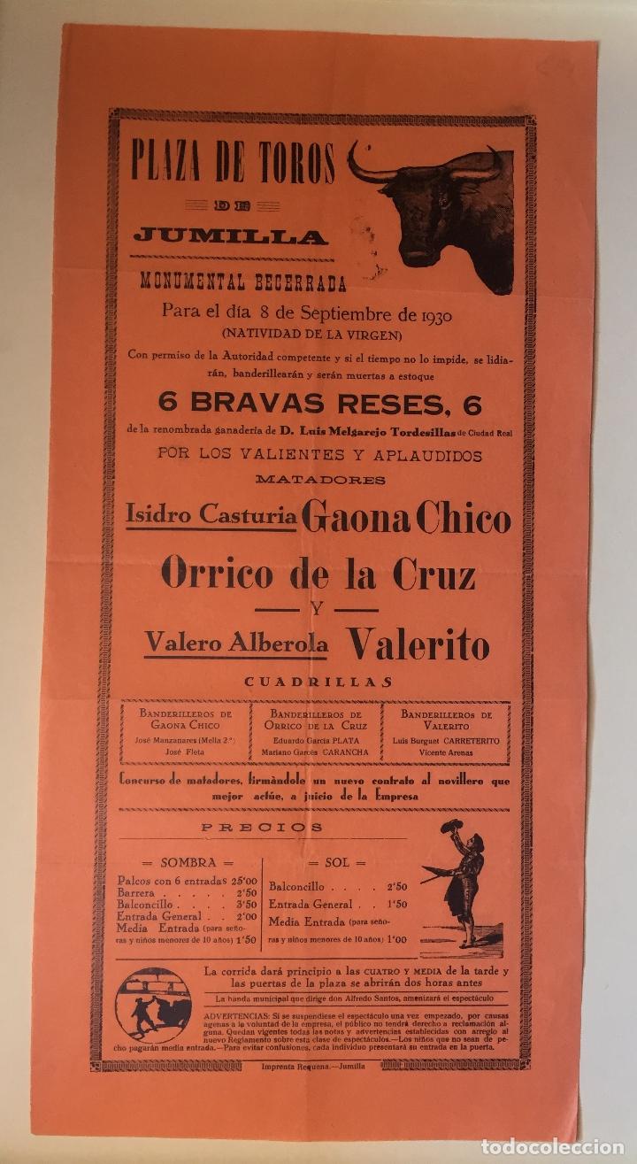Carteles toros: CARTEL DE TOROS- JUMILLA 1.930 - Foto 1