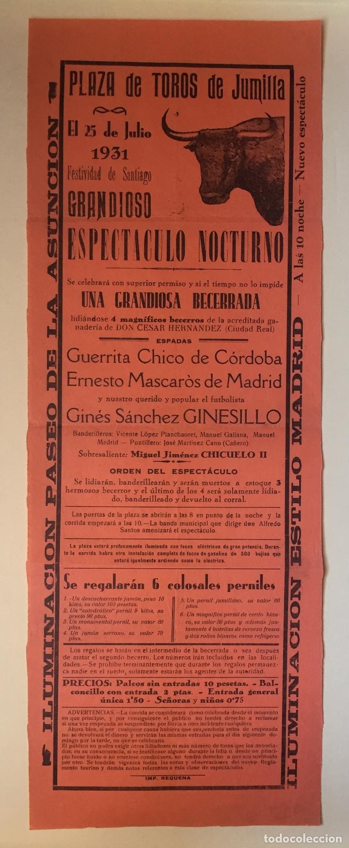 Carteles toros: CARTEL DE TOROS- JUMILLA 1.931 - Foto 1