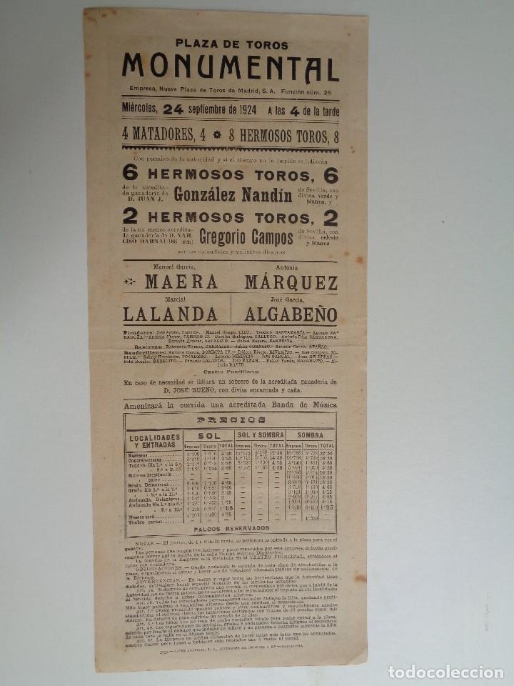 Carteles toros: TOROS EN LA MONUMENTAL.BARCELONA.1924.-C233 - Foto 2