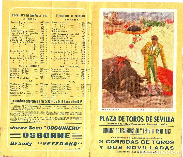Carteles toros: PROGRAMA DE MANO DE TOROS EN SEVILLA 1963 FERIA DE ABRIL - Foto 1