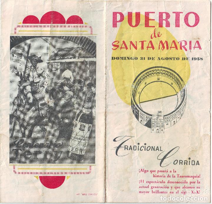 Carteles toros: PROGRAMA DE TOROS EN EL PUERTO DE SANTA MARIA EN 1958 - Foto 1