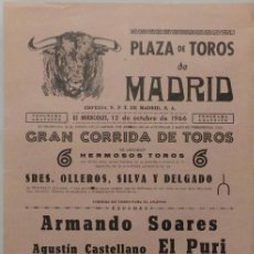 Carteles Toros: CARTEL PLAZA DE TOROS DE MADRID, 1966 - SOARES, EL PURI, COPANO. Lote 110343971