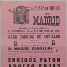 Carteles Toros: CARTEL PLAZA DE TOROS DE MADRID, 1966 - ENRIQUE PANTON, ADOLFO ROJAS, JOSE LUIS SEGURA. Lote 110348075