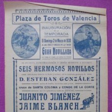 Carteles Toros: CARTEL TOROS, PLAZA VALENCIA, 1930, JUANITO JIMENEZ, JAIME BLANCA, PEPITO BIENVENIDA, CT168