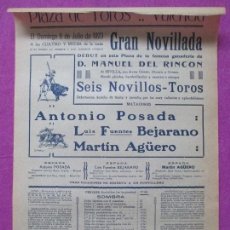 Carteles Toros: CARTEL TOROS, PLAZA VALENCIA, 1923, ANTONIO POSADA, BEJARANO, MARTIN AGÜERO, CT185